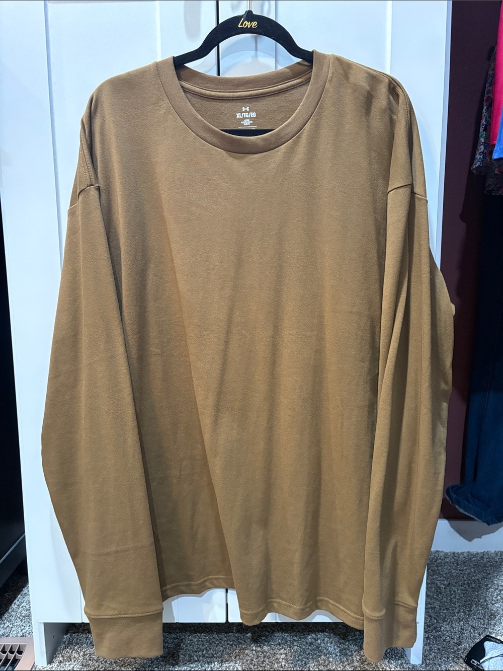 Under Armour Men's Long Sleeve Crewneck in Brown Tan